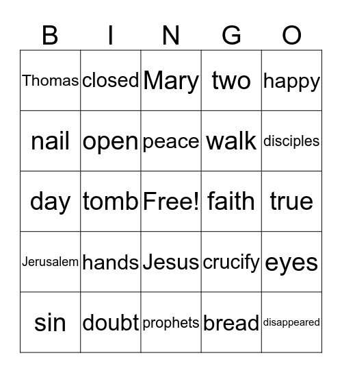 Resurrection Bingo Card