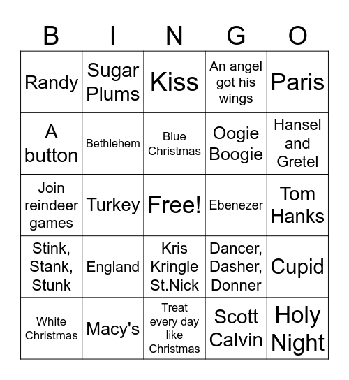 Christmas Trivia Bingo Card