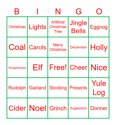 Holiday Bingo Card