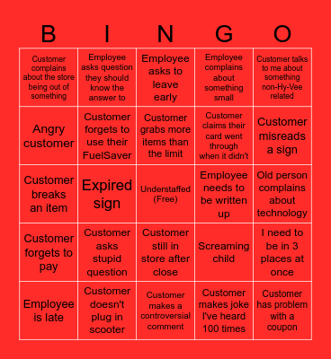 Hy-Vee Bingo Card