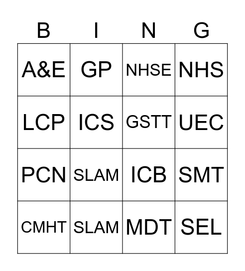 ACRONYM BINGO Card