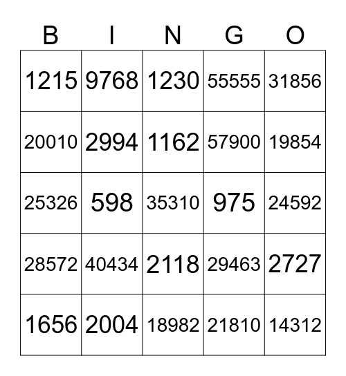 Multiplication Bingo Card