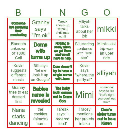 Roberson/Winston/Bucknor Family Christmas Bingo Card