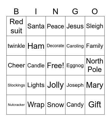 Holiday Bingo Card