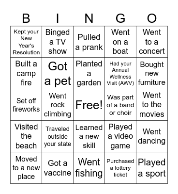 Year in Review Bingo Card