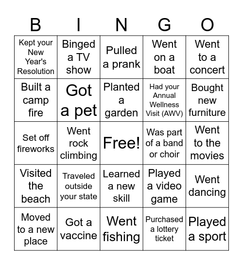 Year in Review Bingo Card