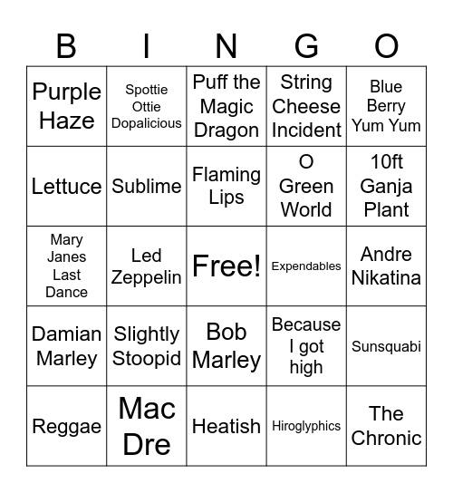 Bong-Go Bingo Card