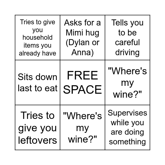 Patty Bingo Card