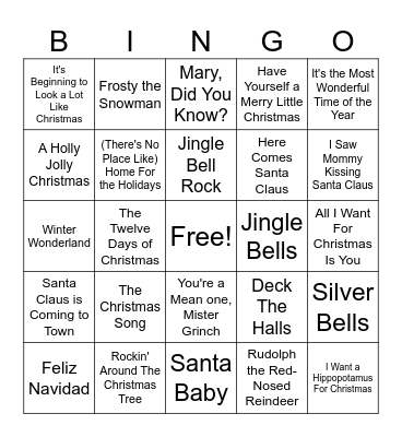 Christmas Song Bingo Card