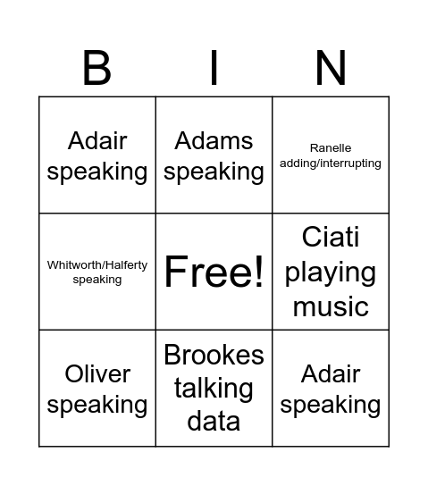 meeting bingo Card