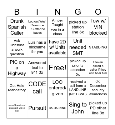 2023 Holiday C Squad Bingo Card