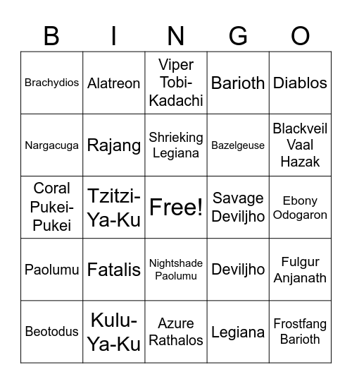 Monster Hunter World Bingo Card