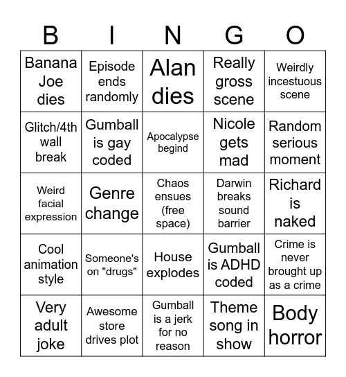 Gumball Bingo Card