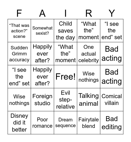 Bad Fairy Tale Bingo Card