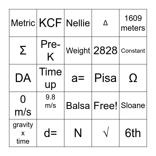 Physics Bingo Card