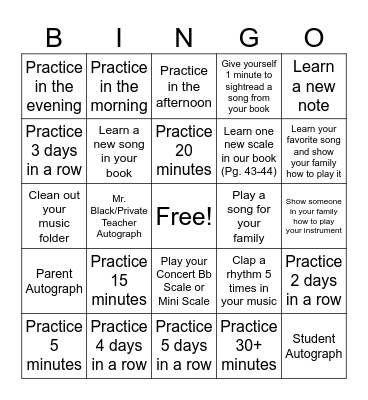 Practice Bingo! Bingo Card