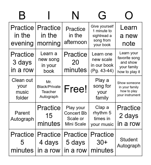 Practice Bingo! Bingo Card