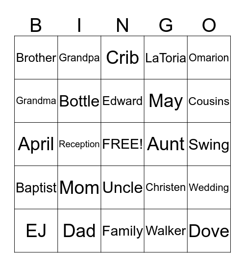 Edward Dove Jr Bingo Card
