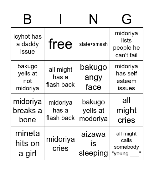 MHA Bingo Card