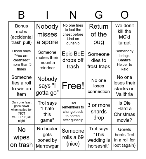 Raiders Holiday Bingo Card