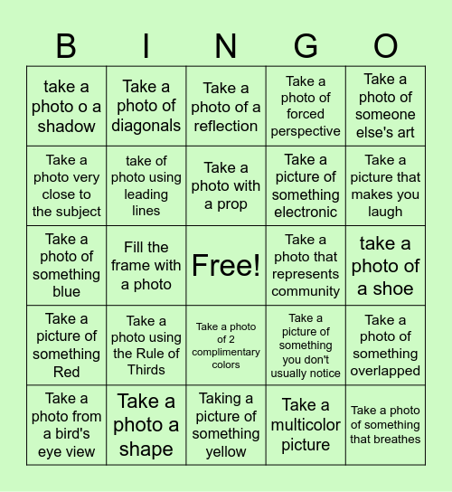Photography Bingo! Bingo Card