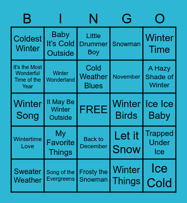 Winter Songs Bingo Card