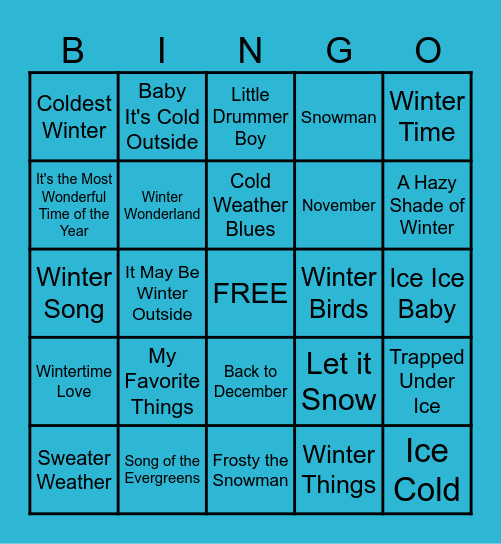 Winter Songs Bingo Card