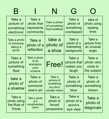 Photography Bingo! Bingo Card