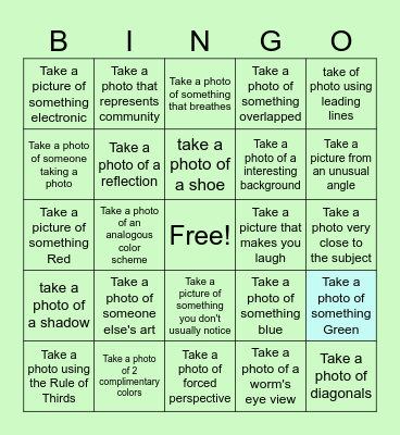 Photography Bingo! Bingo Card