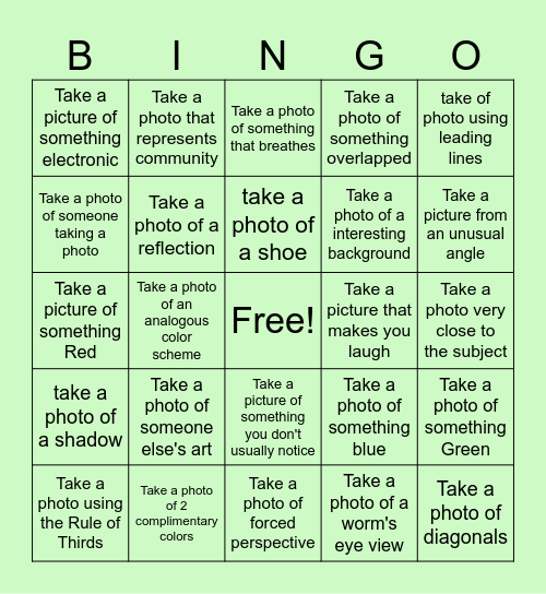 Photography Bingo! Bingo Card