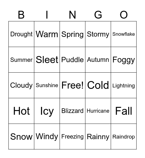 Weather n' Season Bingo Card