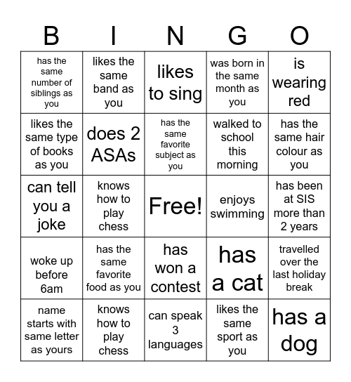 Make Connections. Find Someone Who: Bingo Card