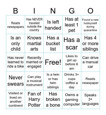 Virtual Icebreaker Bingo Card