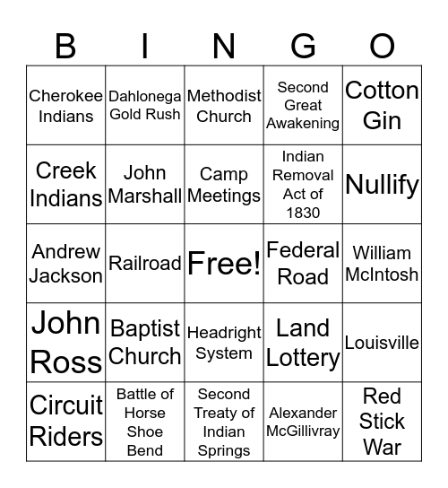 Part Five Bingo Card