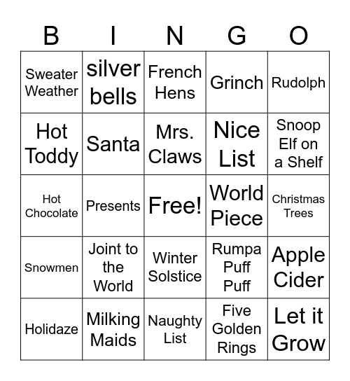 Christmas Bong-go Bingo Card