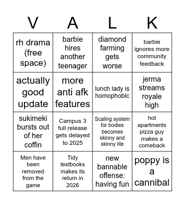 Royale High 2024 Bingo Card