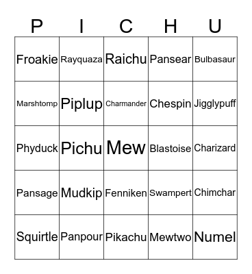 Pokemon  Bingo Card