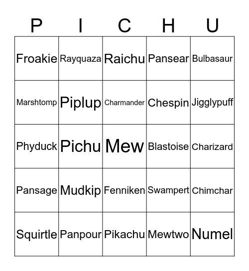 Pokemon  Bingo Card