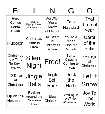 Christmas Song Bingo Card