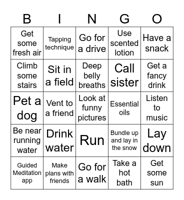Calming Strategies Bingo Card