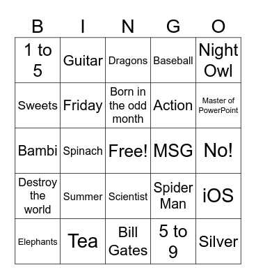 Untitled Bingo Card