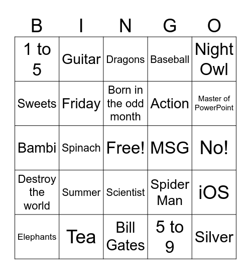 Untitled Bingo Card