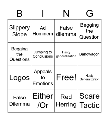 Logical Fallacies - English 10 Bingo Card