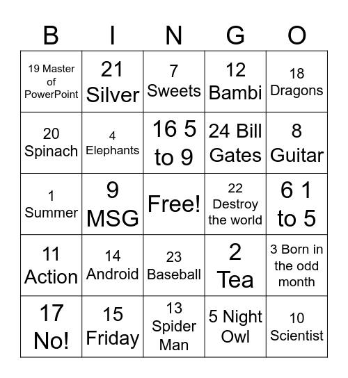 Untitled Bingo Card