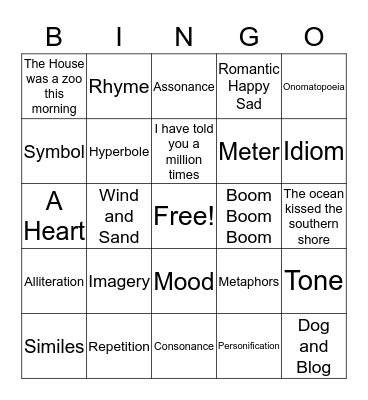 Poetry Bingo Card