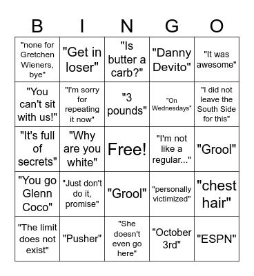 Mean Girls Bingo Card