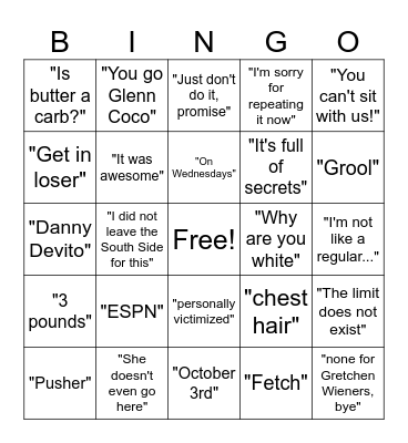 Mean Girls Bingo Card