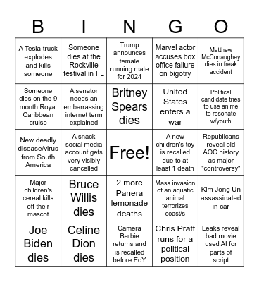 2024 Bingo List Bingo Card