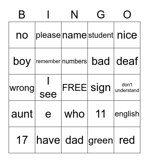Untitled Bingo Card