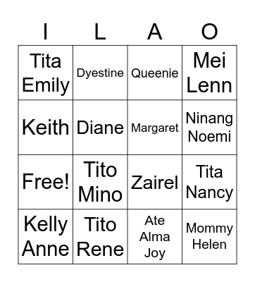 Familia Ilao Christmas Party 2023 Bingo Card